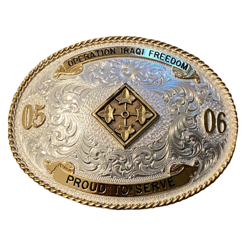 Montana Silversmiths Belt Buckle Silver Gold Operation Iraqi Freedom Military